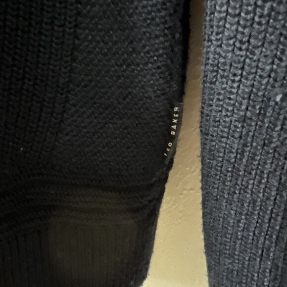 Ted Baker Sweater Men Large Navy Pullover 3/4 Zip Wool Blend Knit Long Sleeve - Picture 5 of 15